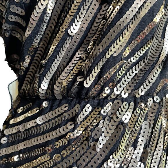 New Express Surplice Dress Black Gold Sequins Mini Sleeveless Tank Top Womens XS - Picture 12 of 12